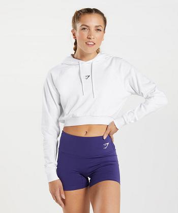 Dámské Mikiny S Kapucí Gymshark Tréninková Cropped Bílé | CZ 3558PJJ